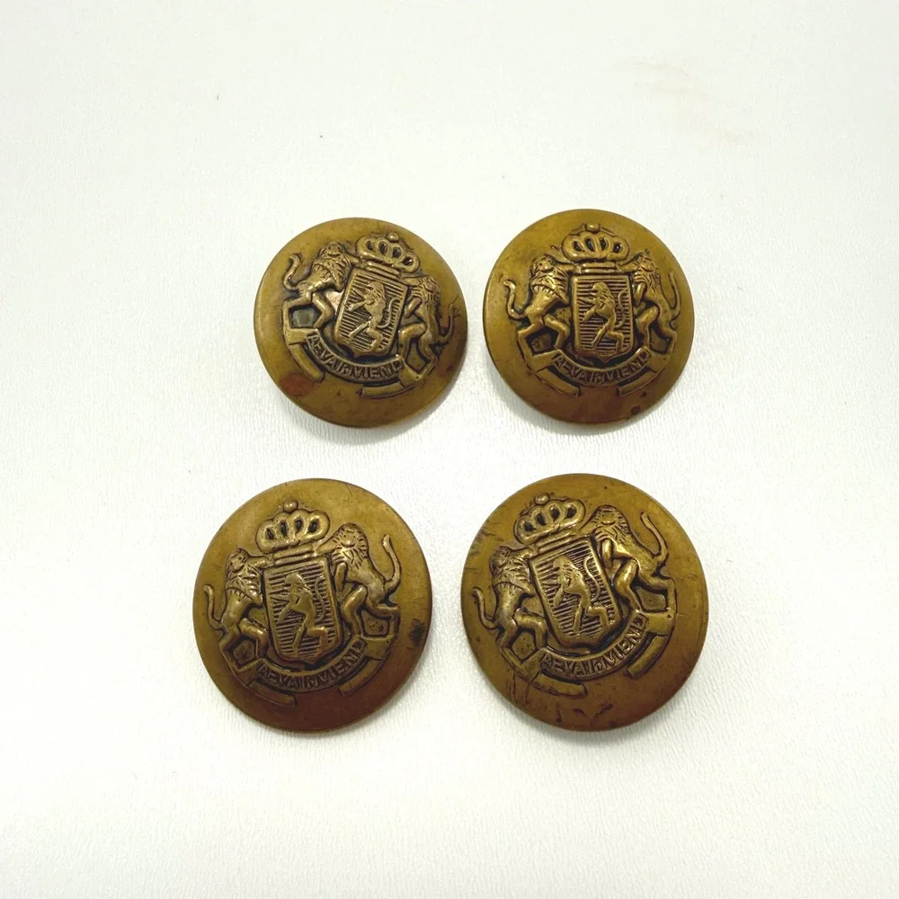 Vintage Heraldic Lion Crest Metal Blazer Buttons Brass Gold Tone Set of 4